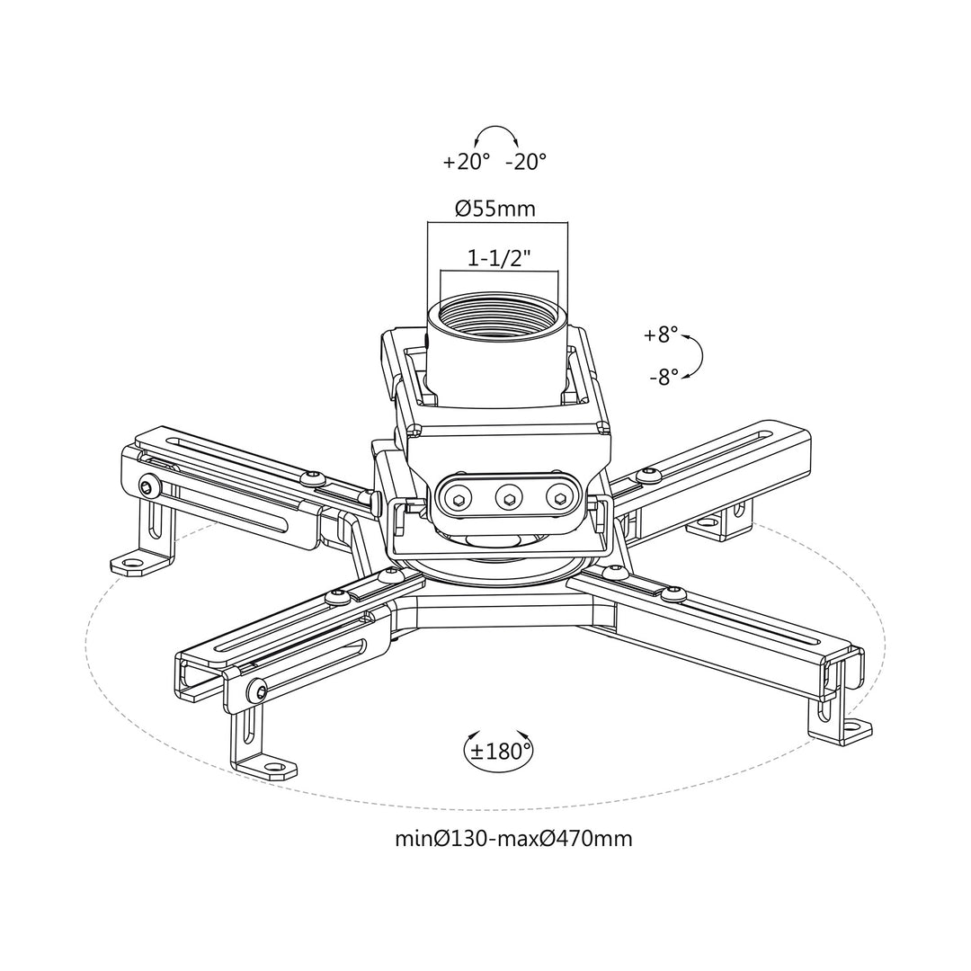 Maclean MC-913 Univerzálny držiak projektora Stropný držiak nastaviteľný oceľový naklápací otočný 35 kg