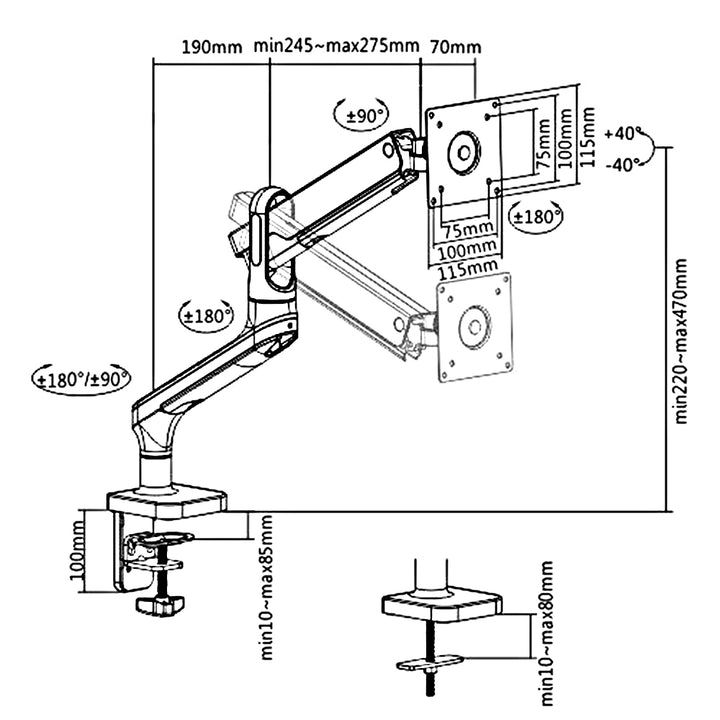 Držiak monitora Ergo Office, prémiový s plynovou pružinou, dvojité rameno 17"-32" 9 kg, ER-436