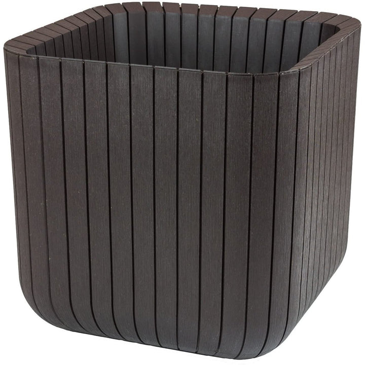 Kvetináč Keter odolný voči poškodeniu a škodlivým atmosférickým vplyvom Cube Wood Planter L antracit