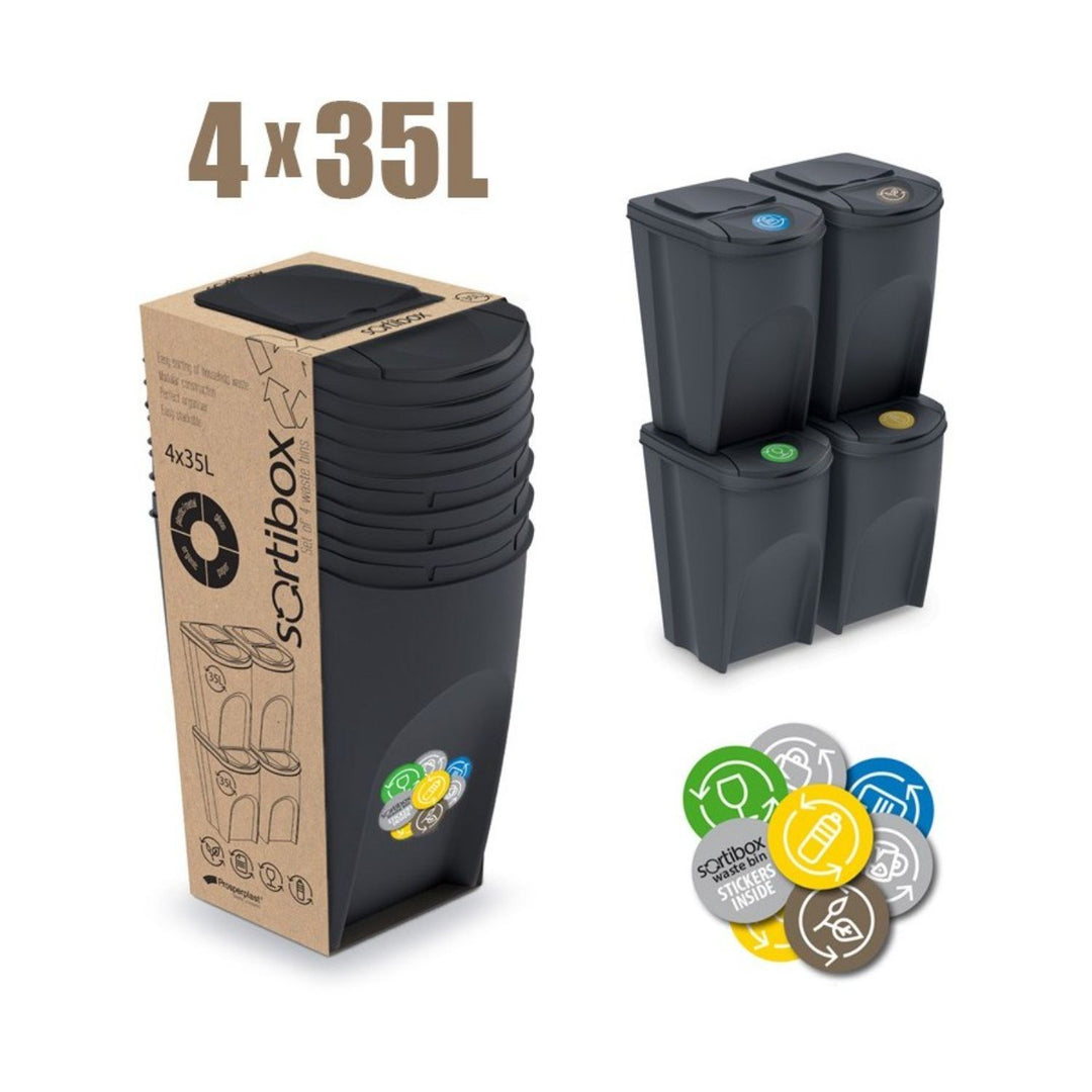 Sada recyklačných košov Prosperplast Sortibox 4x35L antracit