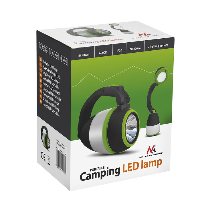 LED lampa 3v1 kempingová stolová lampa baterka 1W 60-200lm Cool White 6000K napájanie 3xAA 1,5V Maclean MCE294