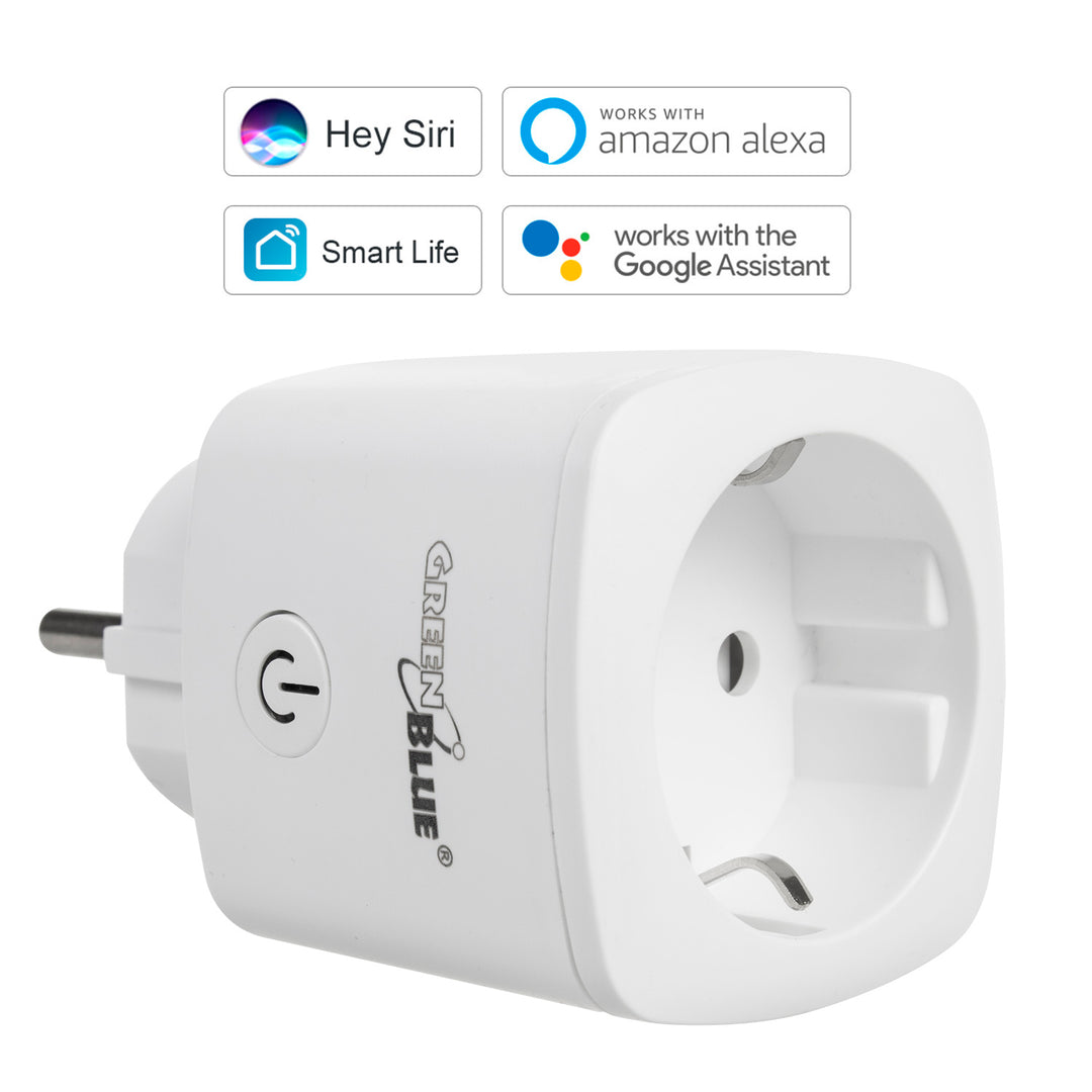 WiFi diaľkovo ovládaná zásuvka, Android/iOS/Alexa/Google Home, energeticky úsporná. Energetický, časovač, max. 3680W, typ F, GreenBlue GB720 F