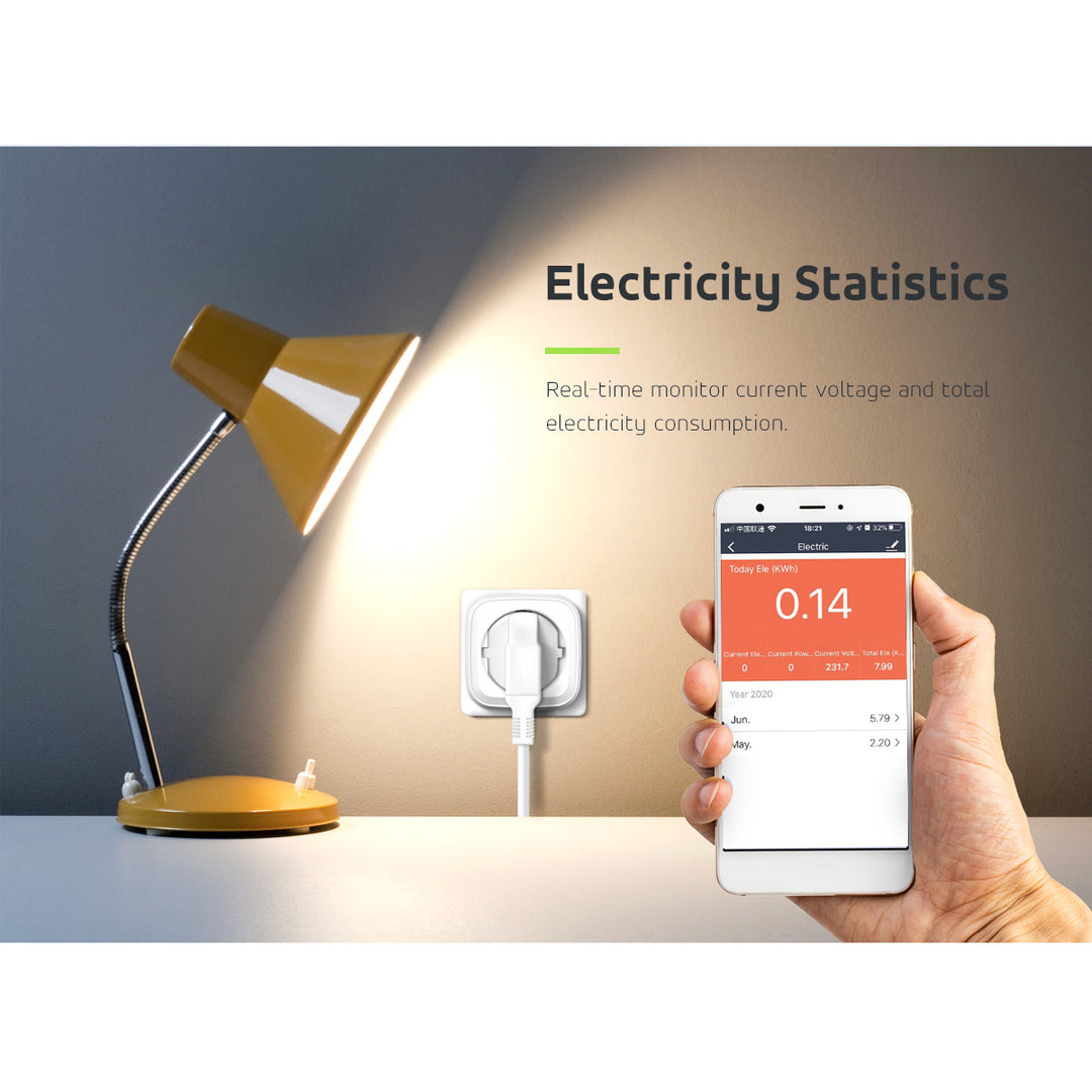 WiFi diaľkovo ovládaná zásuvka, Android/iOS/Alexa/Google Home, energeticky úsporná. Energetický, časovač, max. 3680W, typ F, GreenBlue GB720 F