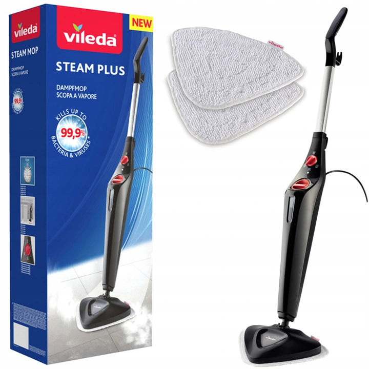 Vileda 168917 Elektrický parný mop Steam Plus 3.0 s 2x vymeniteľnými podložkami z mikrovlákna, čistenie kobercov