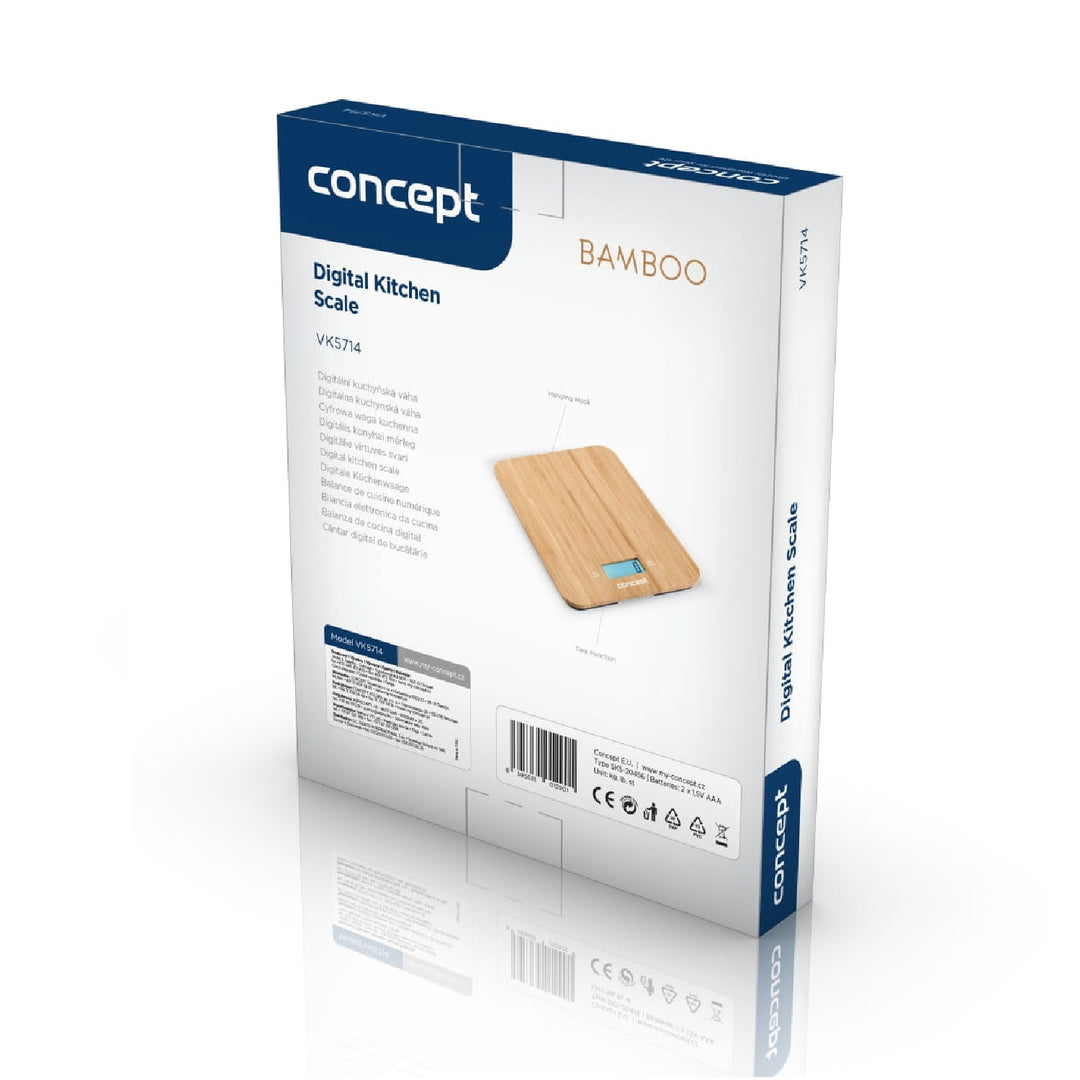 Concept VK5713 Digitálna kuchynská váha - bambus - 15 kg Časovač hodín Bambusový dizajn max. 15 kg s háčikom na zavesenie