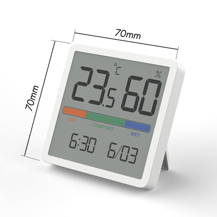 Teplomer/vlhkomer s funkciou hodín a dátumu, zelenomodrý, batéria CR2032, teplotný rozsah -9,9 °C až +60 °C, GB380