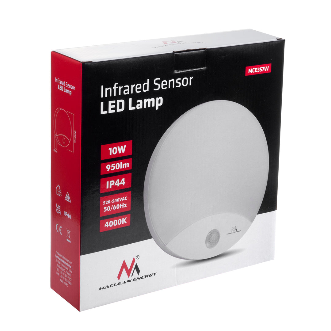 LED lampa Maclean s detektorom pohybu, infračervená, biela, 10W, IP44, prirodzená biela (4000K), 900lm, MCE357 W