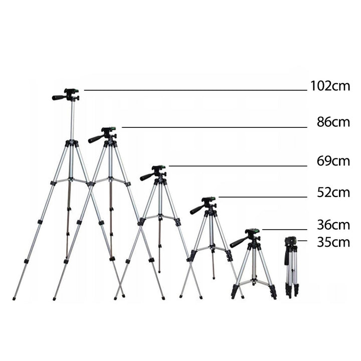 Maclean MC-164 Univerzálny 1/4" statív s držiakom na telefón a puzdrom na prenášanie Vhodný pre fotoaparáty Videokamery Smartfóny Prstencové svietidlá Statív Skladací Nastaviteľná výška max. 102 cm