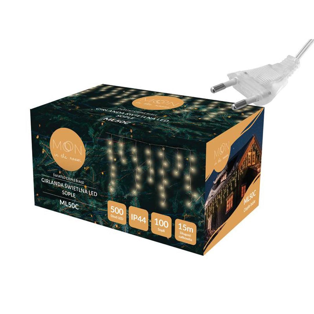 Svetelná girlanda ML50C 100 Sopli 500 Led 15m teplá biela IP44