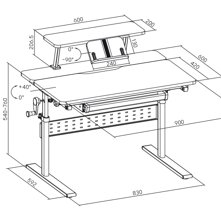 Detský stôl Ergo Office, výškovo nastaviteľný, sivý, max. 40 kg, 900x600 mm, ER-483