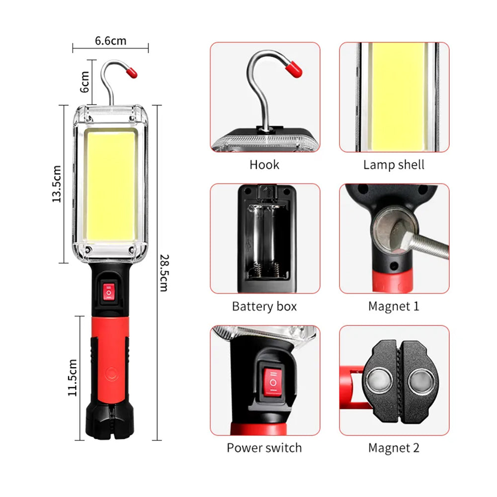 Magnetická dielenská lampa Maclean COB, 2x1200mAh, 700lm, USB Type-C/Micro USB, MCE307