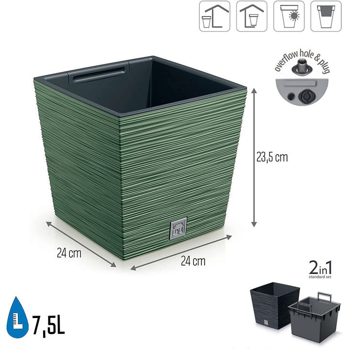Kvetináč Prosperplast Furu Square Low DFS240-5615C - zelený