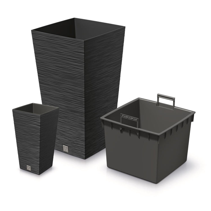 Prosperplast Furu Štvorcový vysoký kvetináč s vložkou 19 l (antracit)
