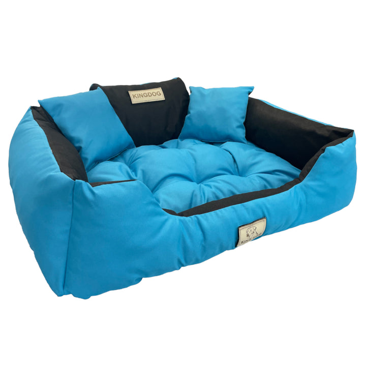 KingDog Pelech pre psov a mačky s dvoma vankúšmi Košík pre psov a mačky Umývateľný nepremokavý PVC materiál (XXL 130 x 105 cm, modrý)