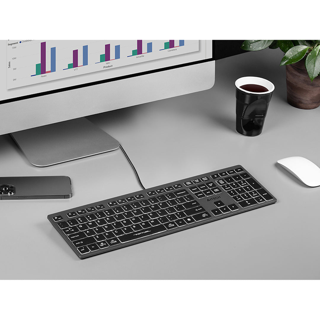 A4tech FX60H QWERTY herná klávesnica 12 multimediálnych navigačných klávesov 2x USB port Plug & Play USB port Kábel dlhý 1,5 m (biele podsvietenie)