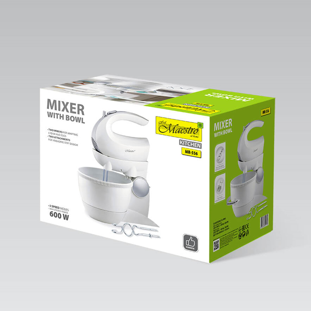 Mixér Maestro, rotačná misa, 5 rýchlostí, funkcia Turbo, 600 W, čierny, MR-556