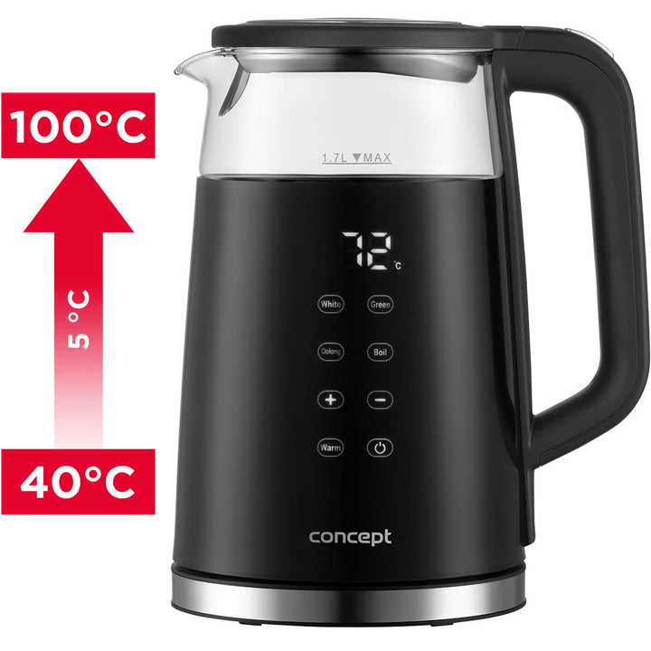 Sklenená rýchlovarná kanvica Concept 1,7 l s reguláciou teploty RK4100
