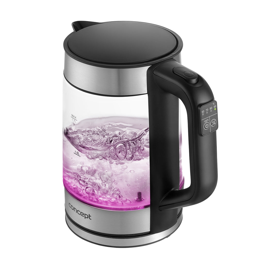 Sklenená rýchlovarná kanvica Concept 1,7 l s reguláciou teploty RK4067