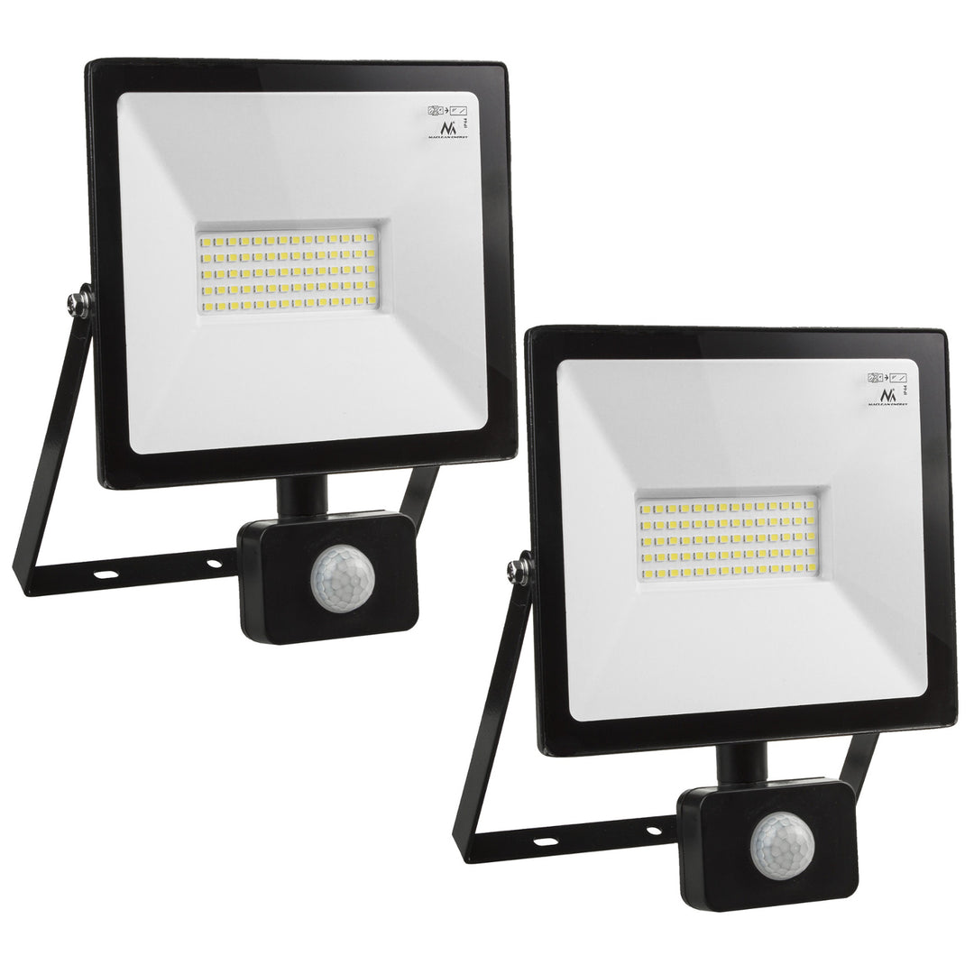 2x LED reflektor so senzorom pohybu Maclean, tenký 50W, 4000lm, teplá biela (3000K), IP44, MCE650 WW PIR