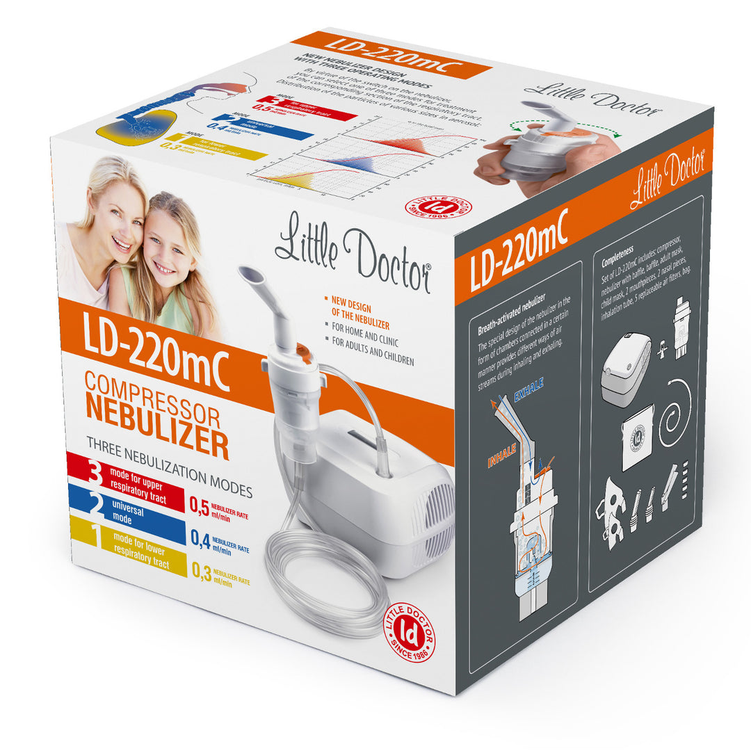 Inhalátor Little Doctor, 3 režimy, aktivovaný dýchaním, biely, LD-220mC