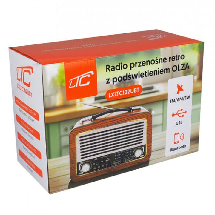 Prenosné rádio LTC, teleskopická anténa, Bluetooth, FM/AM/SW, Olza Retro